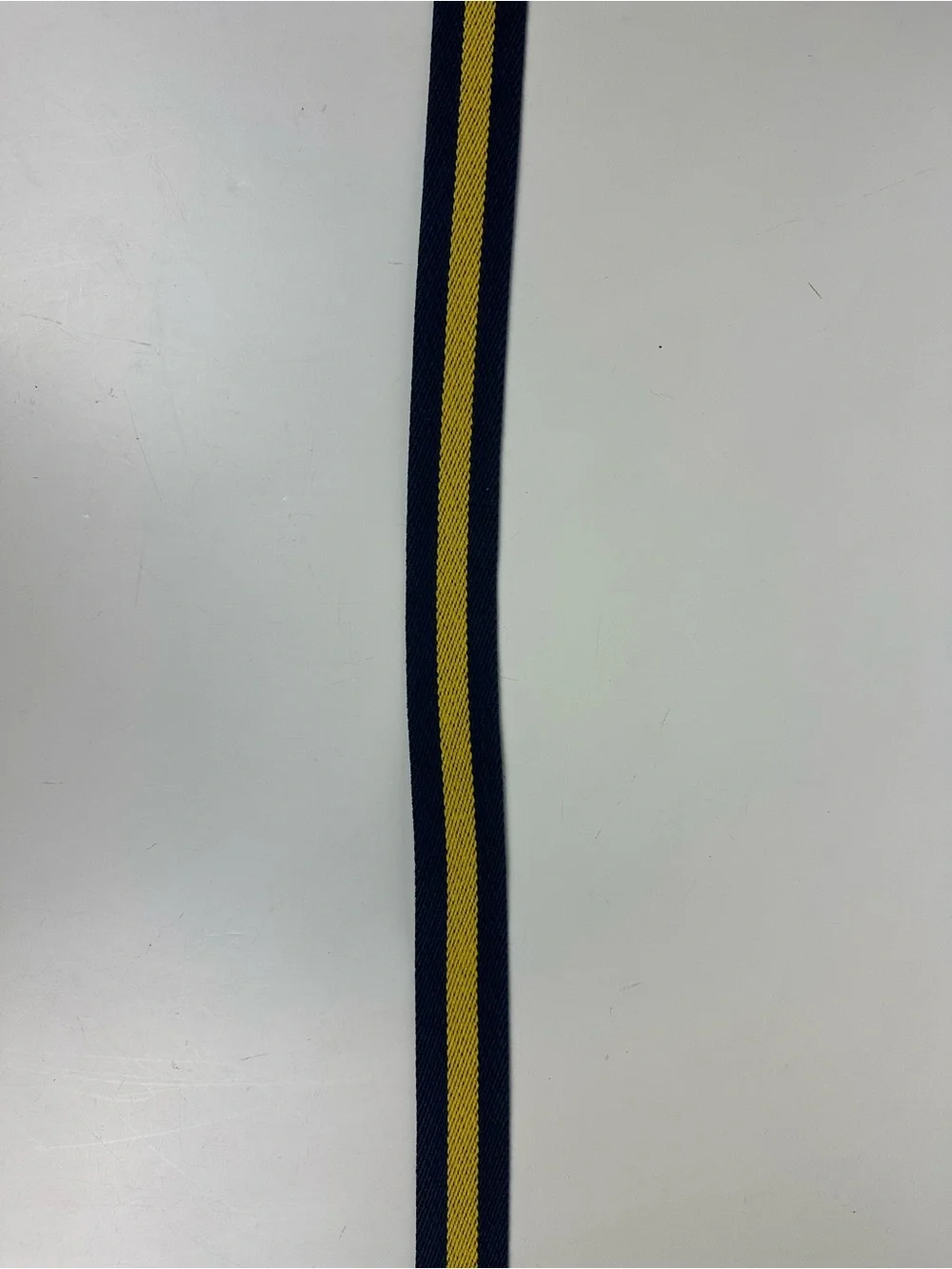 Men's Navy & Yellow Striped Belt with Brown Leather Trim
